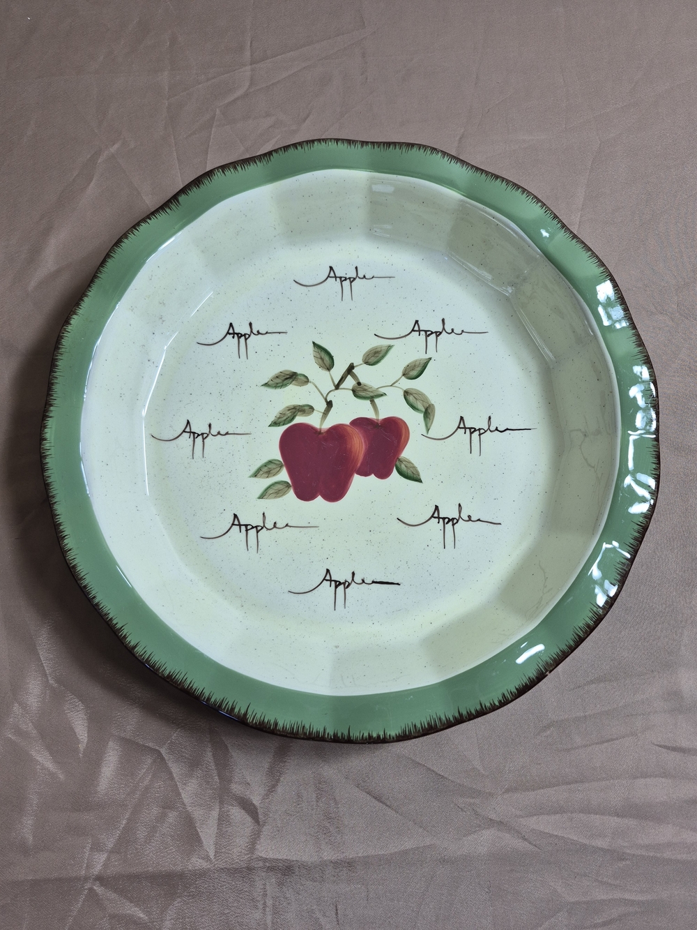 Vintage Home Interiors Apple Orchard Ceramic Pie Plate Scalloped Farmhouse Decor - Picture 1 of 7